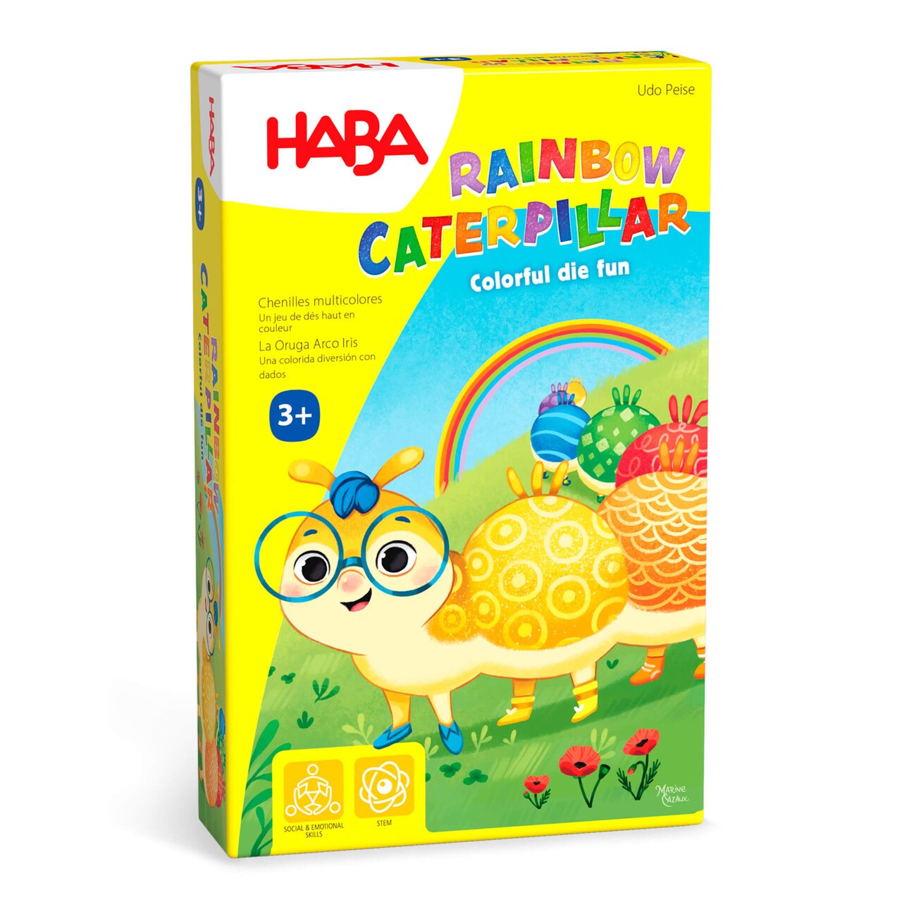 HABA Rainbow Caterpillar Mini Game for Kids 3 Years Old & Up, Preschool Learning Toys for Color Recognition and Sorting, Educational Games